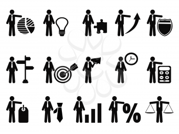 isolated stick figure with business icons from white background