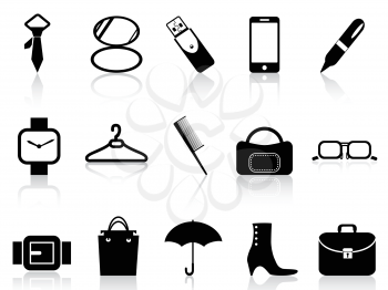 isolated black accessories icons set from white background