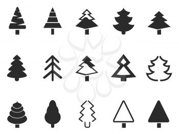 isolated simple pine tree icons set from white background