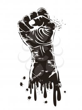 isolated black grungy fist power on white background