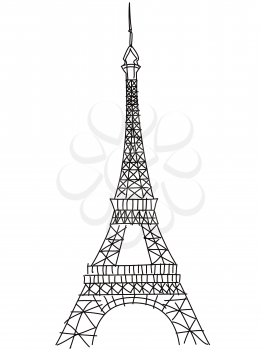 isolated doodle Eiffel tower drawing on white background