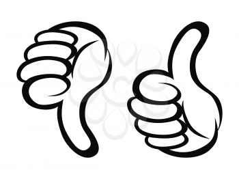 isolated cartoon style of Thumbs up and down outline on white background 