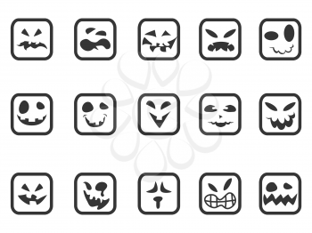 isolated square scary face icons set from white background