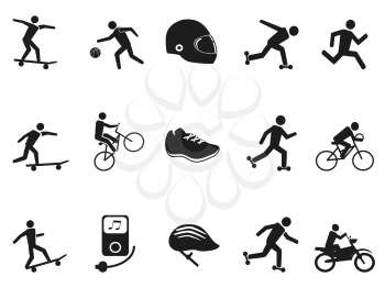 isolated street sport biking skating skateboarding icons set on white background