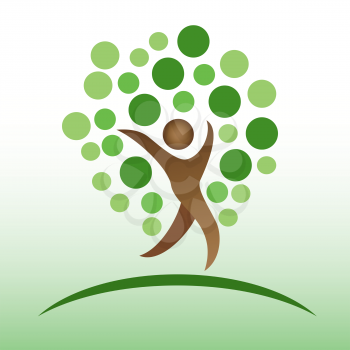 isolated people tree logo on green background