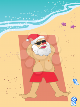 Santa Claus takes a vacation on the beach for his own holiday