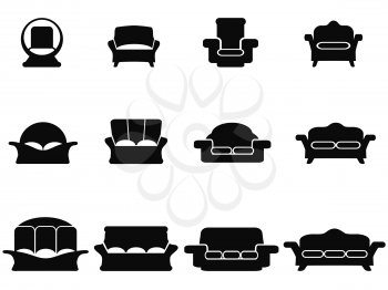 isolated black sofa icons set from white background