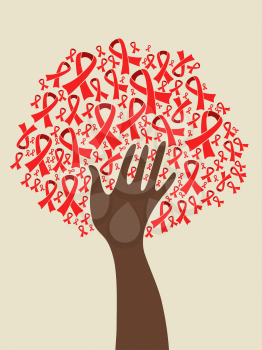 isolated human hand with AIDS ribbons for anti AIDS background