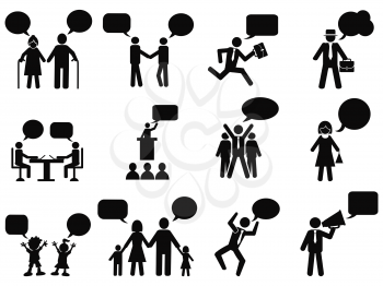 isolated black people with speech bubbles icons from white background