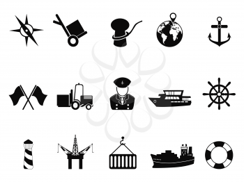 isolated black sea port icons set from white background