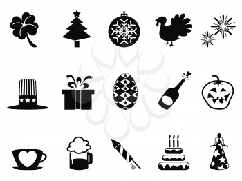 isolated black holiday and event icons set from white background