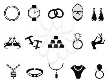 isolated black jewelry icons set from white background