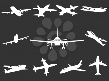 isolated White Airplane silhouettes from black background