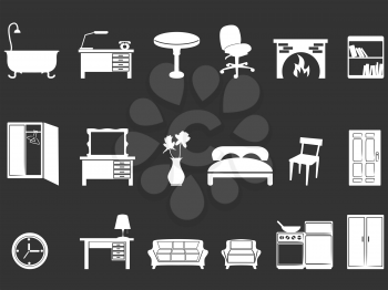isolated white furniture silhouettes from black background