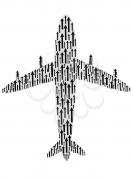 isolated the airplane shape filled with arrows on white background