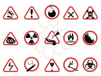 isolated danger icons set, Triangular and circle Warning Hazard Signs from white background