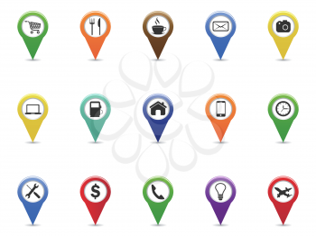 isoltaed color GPS and Navigation pointer icons set from white background