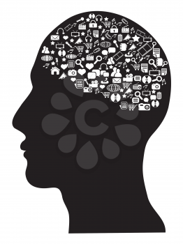 the concept background of human brain with social media icons set