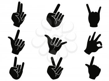 isolated black rock and roll music hand sign icons from whjite background