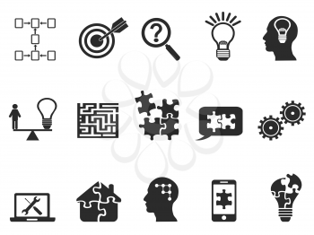 isolated black solution icons set from white background