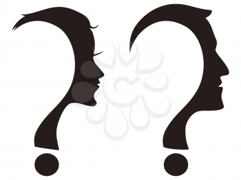 isolated man and woman face with question mark on white background
