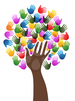 Isolated diversity colorful hands tree background from white background