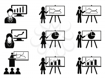 isolated black Business lecture seminar meeting Presentation icons set from white background