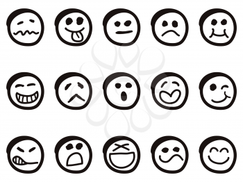 isolated doodle cartoon smiley faces on white background