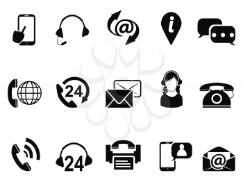 isolated black contact us service icons set from white background
