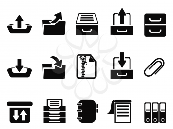 isolated black Archive icons set from white background