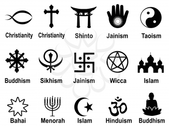isolated black religious symbols icons set from white background