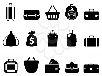 isolated black bag icons set on white background
