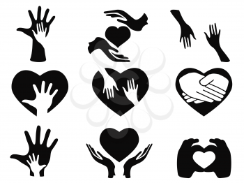 isolated caring hands icons set on white background