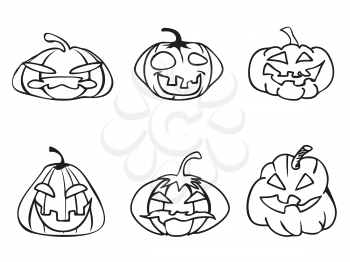 isolated halloween pumpkin sketchy outline icons on white background