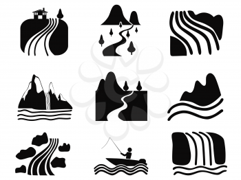 isolated black river icons set on white background