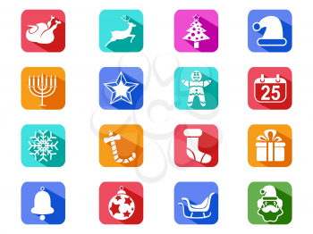 isolated Christmas mobile long shadow icons set on white background