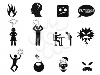 isolated black angry icons set on white background