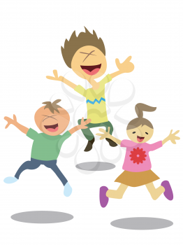 isolated 3 happy jumping kids on white background