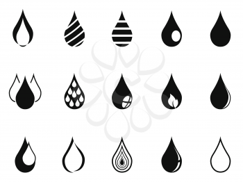 isolated black simple drop icons on white background