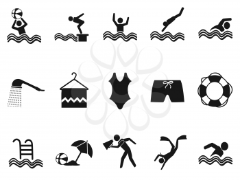 isolated black water pool icons set on white background