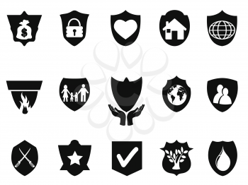 isolated black shield protect icons set from white background