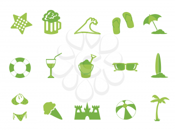 isolated simple green color beach icons set on white background