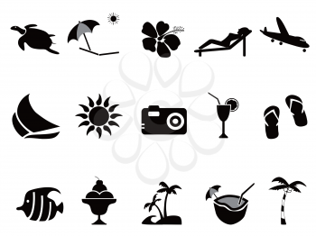 isolated tropical island vacation icons set from white background