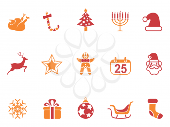 isolated orange and red color Christmas icons set from white background
