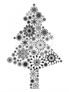 isolated black snowflake Christmas tree from white background