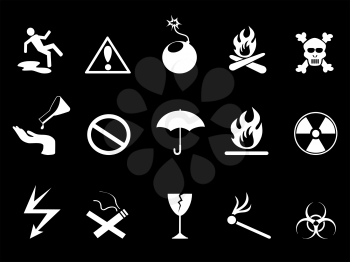 isolated white Symbols - Hazard warning icons set on black background