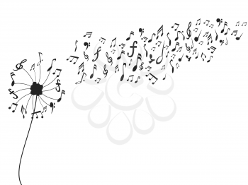 isolated dandelion with music notes from white backgronud
