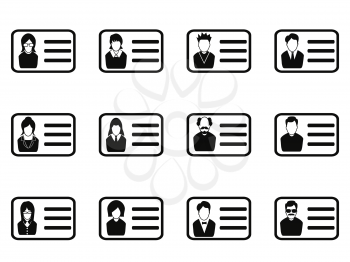 isolated black id card head icon set from white background