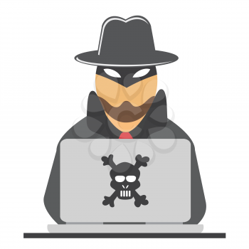 isolated the hacker with laptop from white background