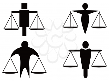isolated abstract man holding scales justice icon logo from white background